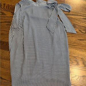 LOFT Striped Navy and White Dress with Bow Detail